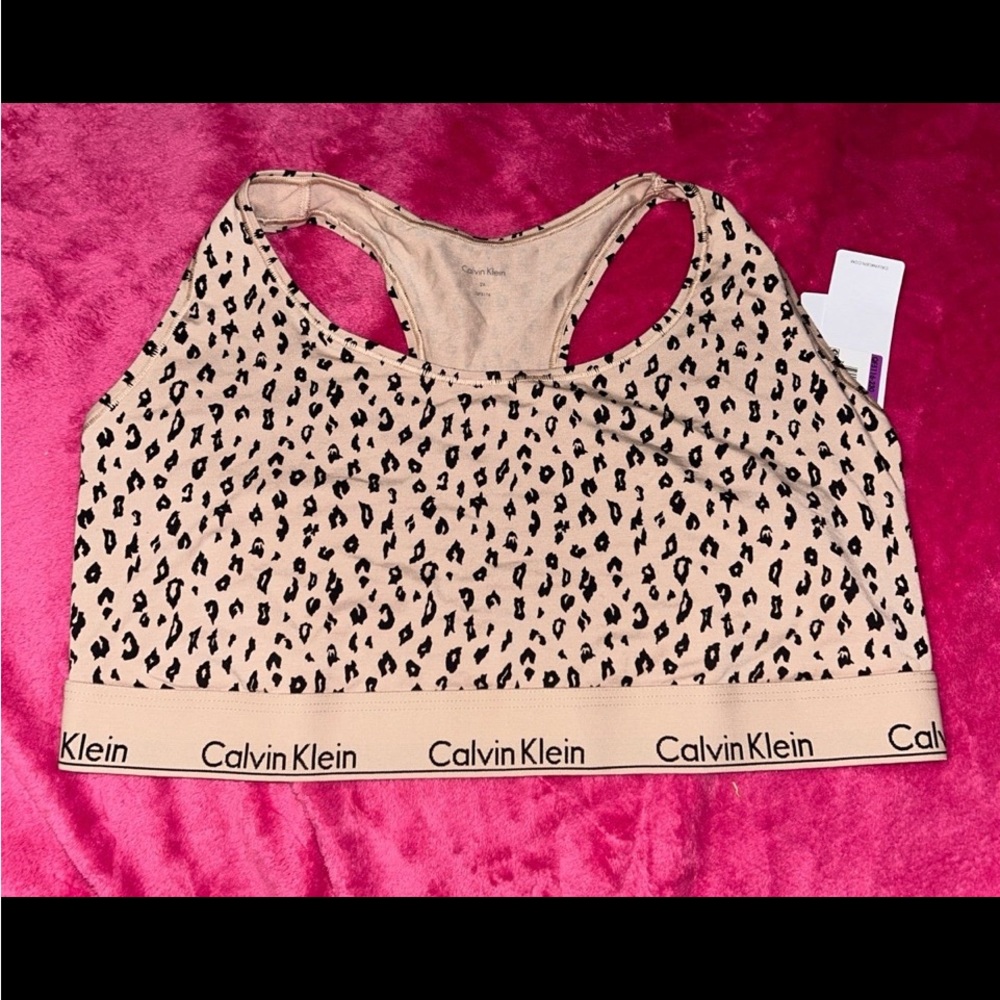 Calvin Klein Leopard Print Sports Bra - Beige